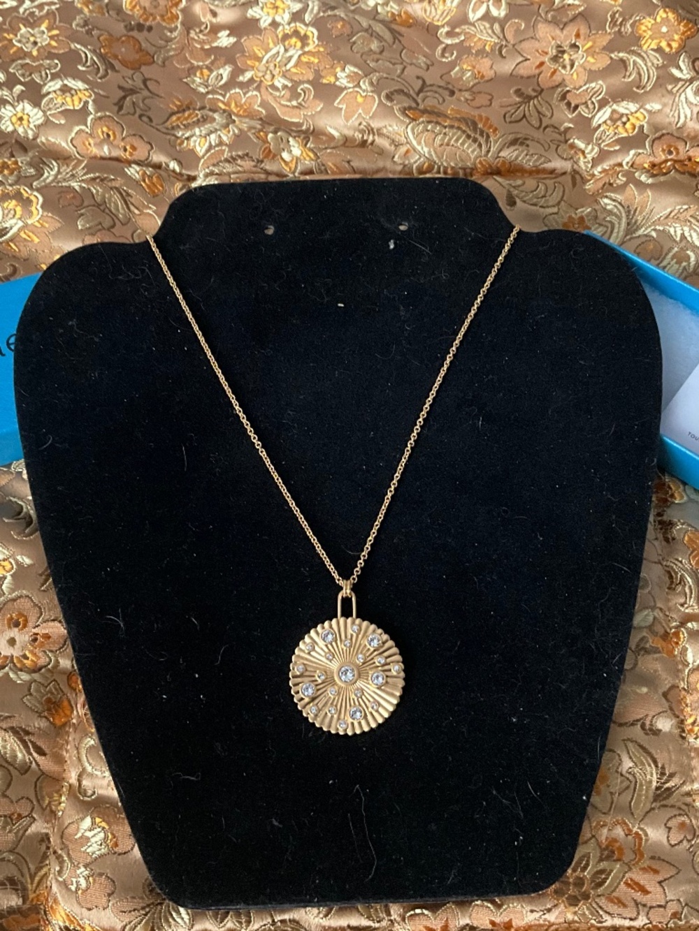 Golden Coin Pendant Necklace Pavé Crystal Gold Tone #2558N - Touchstone Crystal
